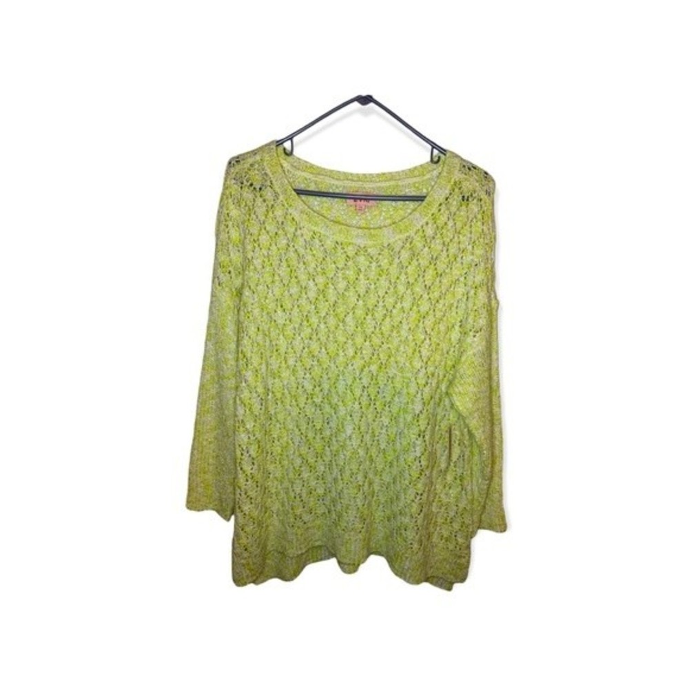 NWT EVRI Yellow and White Knit/Crochet Sweater. Size 1X